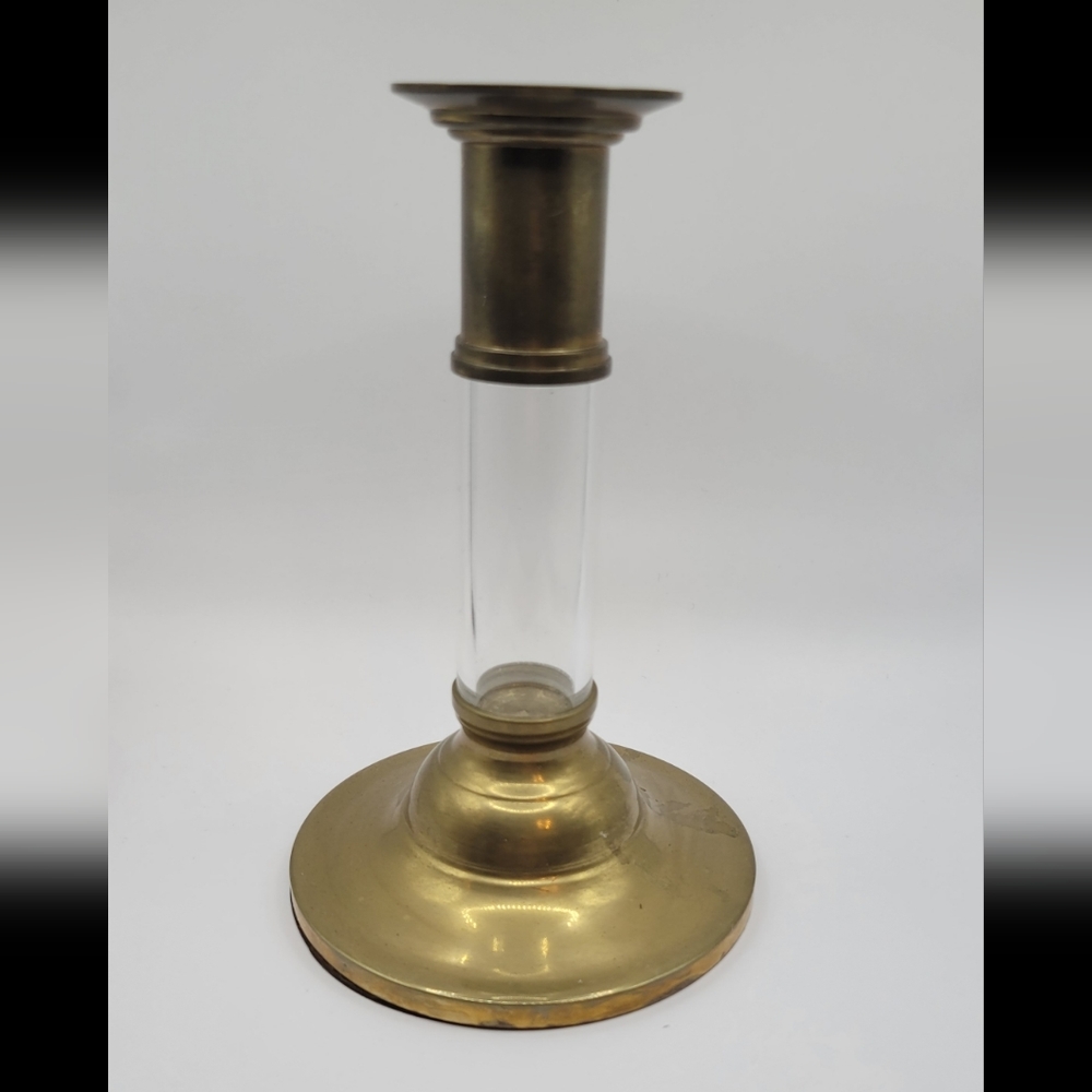 Vintage Brass Candle Holder with Hallowed Clear Lucite